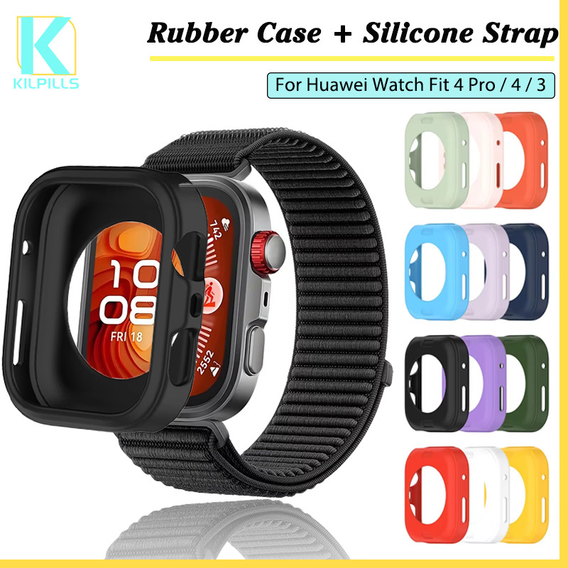 กรณีซิลิโคนอ่อน + สายไนลอน for Smartwatch Huawei Watch Fit 5 4/5 4 Pro/3 ผู้ป้องกันหน้าจอปกสายพานเปลี่ยนที่ระบายอาศัย