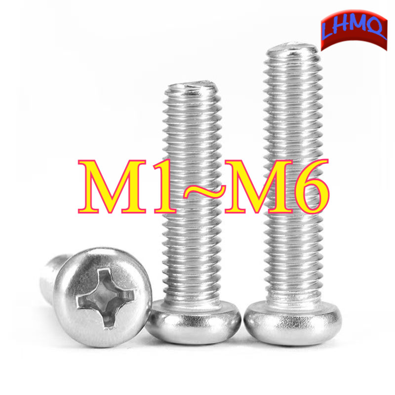 สกรูหัวกลมแฉก น็อตหัวแฉก หัวกลมแฉก สกรู+หัวน็อต น็อตหัวแฉก #น็อตหัวกลม,ชุบนิกเกิล M1/M1.2/M1.4/M1.6/