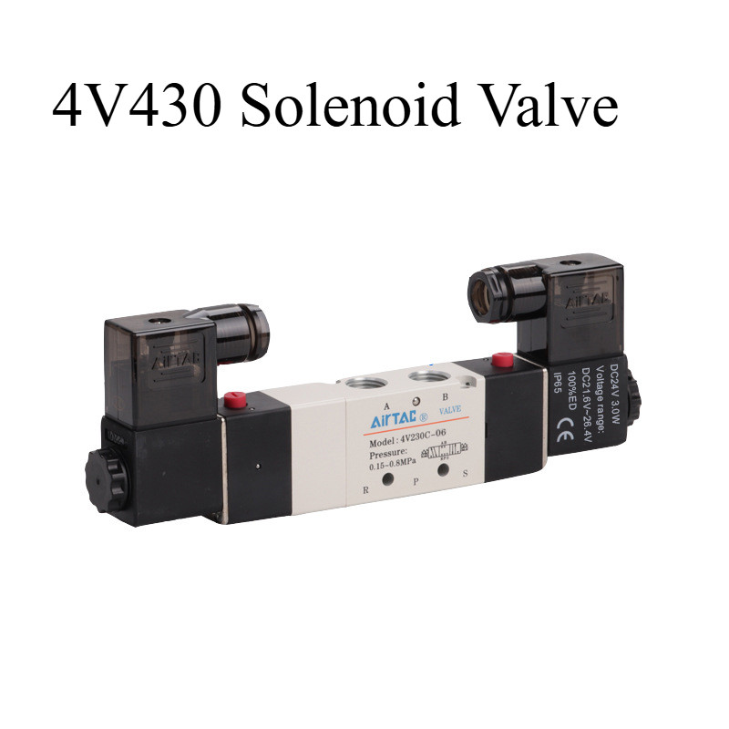 AirTAC Solenoid วาล์ว 4V430 สามทาง 4V430C/E/P-15 ควบคุมวาล์ว 24V 220V นิวเมติกวาล์วย้อนกลับ