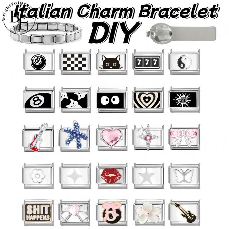 สร้อยข้อมือสแตนเลส DIY อิตาเลียน charm ขนาด 9 มม. เพิ่มบุคลิกภาพแบบเรโทร และทำเองได้ง่าย