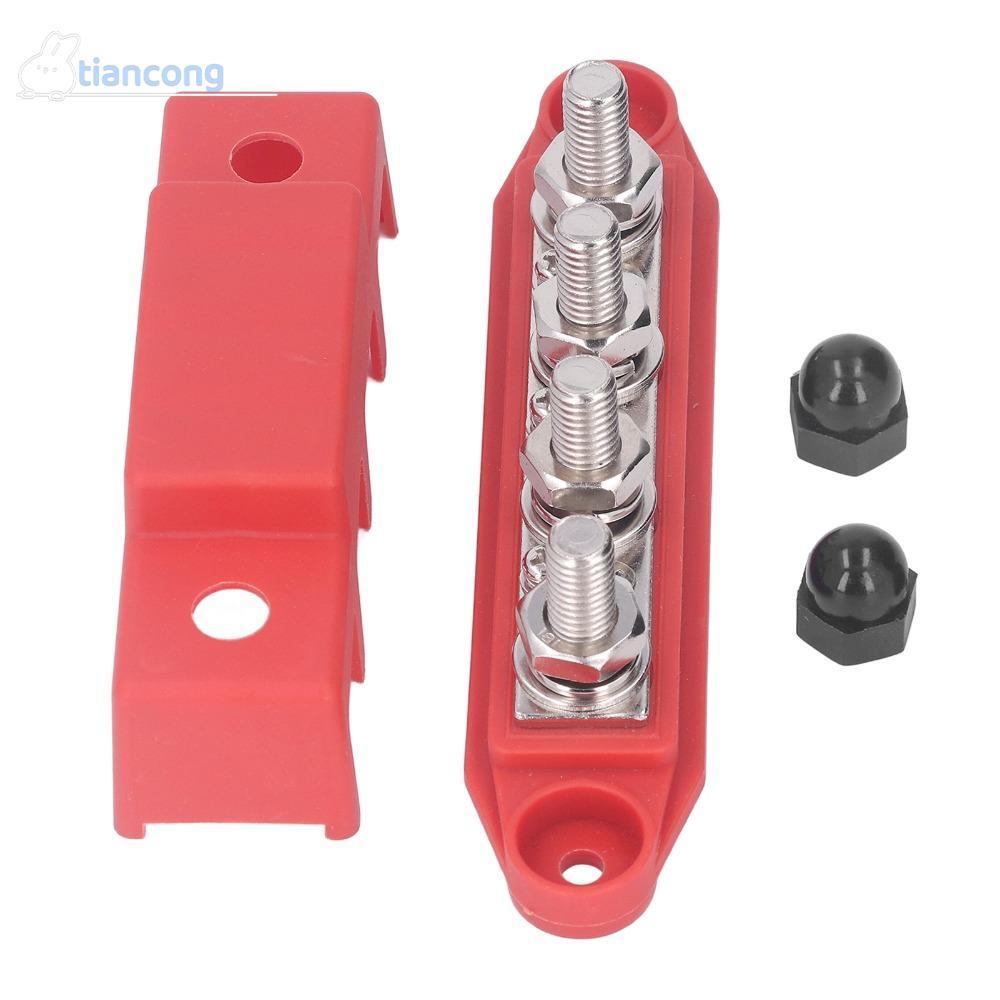 TIANCONG 4 ตําแหน่ง Bus Bar, สีแดง/สีดํา 4 ตําแหน่ง M10 Studs Bus Bar, สกรู Terminals M10 3/8 48VDC 