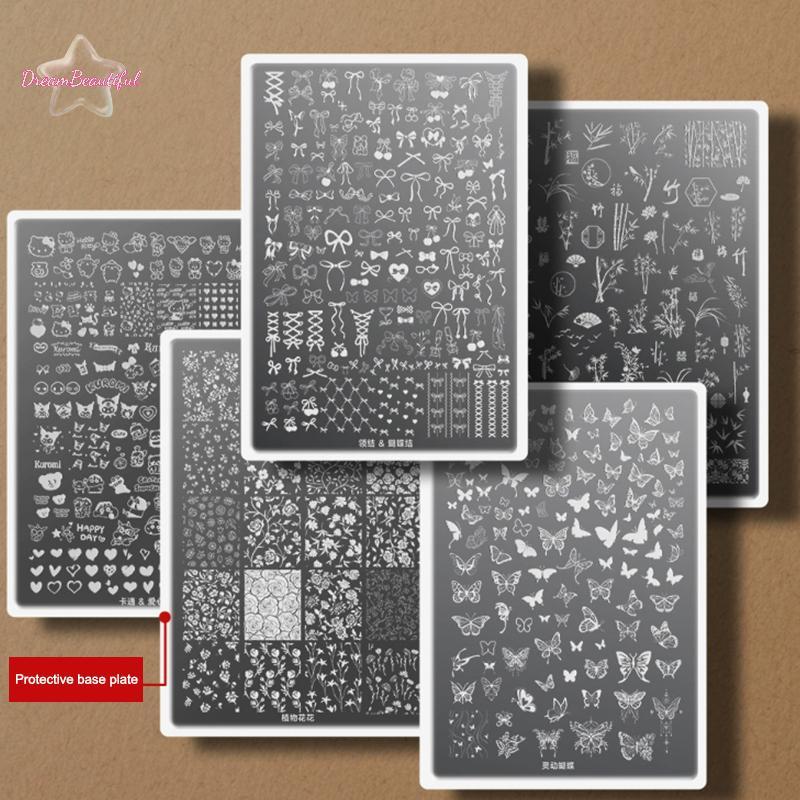  แผ่นปั๊มเล็บการ์ตูนดอกไม้รูปแบบการพิมพ์เรขาคณิตแม่แบบลายฉลุ DIY เครื่องมือทําเล็บใหม่