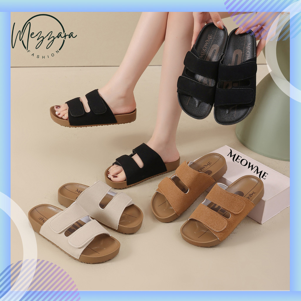 MeowMe New Trending Soft suede strap รองเท้าแตะผู้หญิง 2025 Kasut Wanita Gaya Terbaru 2025 Tapak Lem