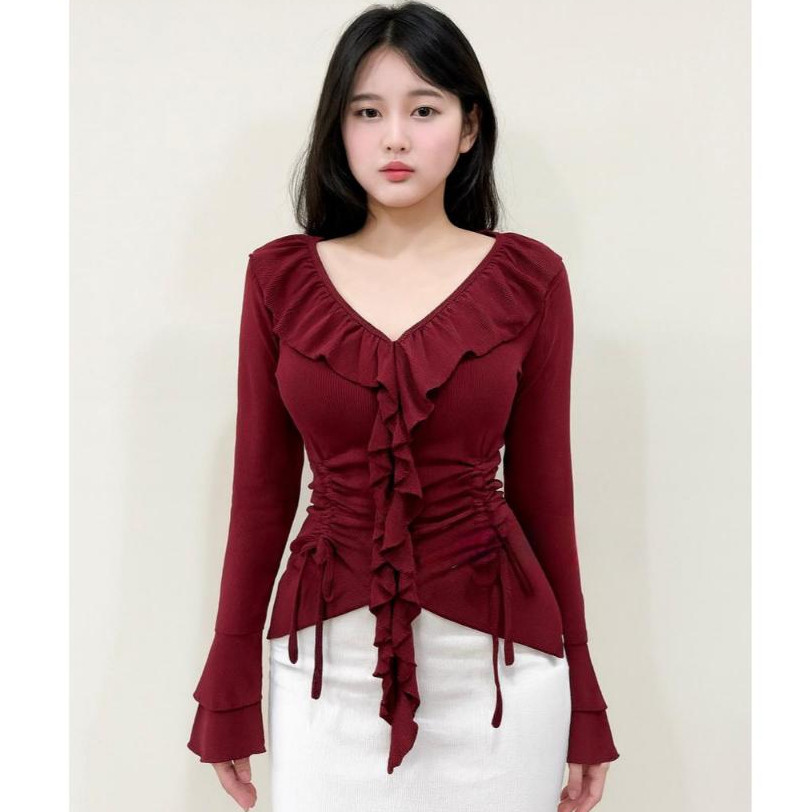 BHO - ZJD ELENA TOP LONG SLEEVE BODYCON CURVED BODY ใหม่ล่าสุด / ELEANOR Top Jelly Fish สไตล์เกาหลี