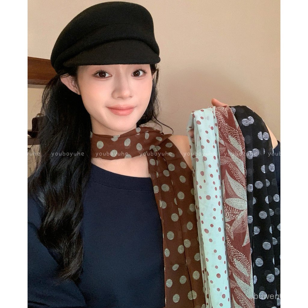 ผ้าพันคอสไตล์เกาหลี สีน้ำตาลลายจุด สำหรับสวมรอบคอ ออกแบบเหมือนของ IU