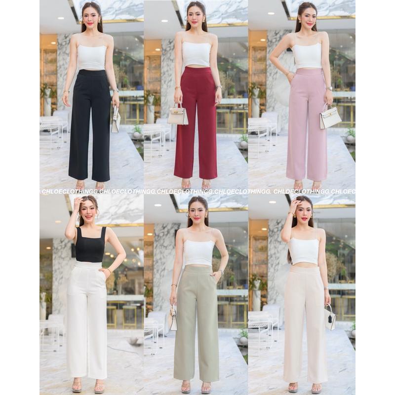 G12 กางเกงผ้าฮานาโกะ ขากระบอกกลาง เอวสูง ซิปข้าง สินค้างานป้าย ไซส์ S-2XL มี 6 สี ผู้หญิง เสื้อผ้า C