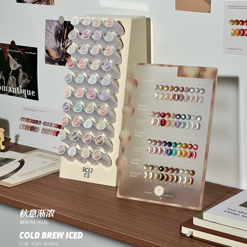 R ROUNI ROUNI 40 สีกาวยาทาเล็บ Cold Brew Ice Tea Cats Eye 2025 ฤดูใบไม้ร่วงฤดูหนาวสไตล์ใหม่ร้านเล็บช