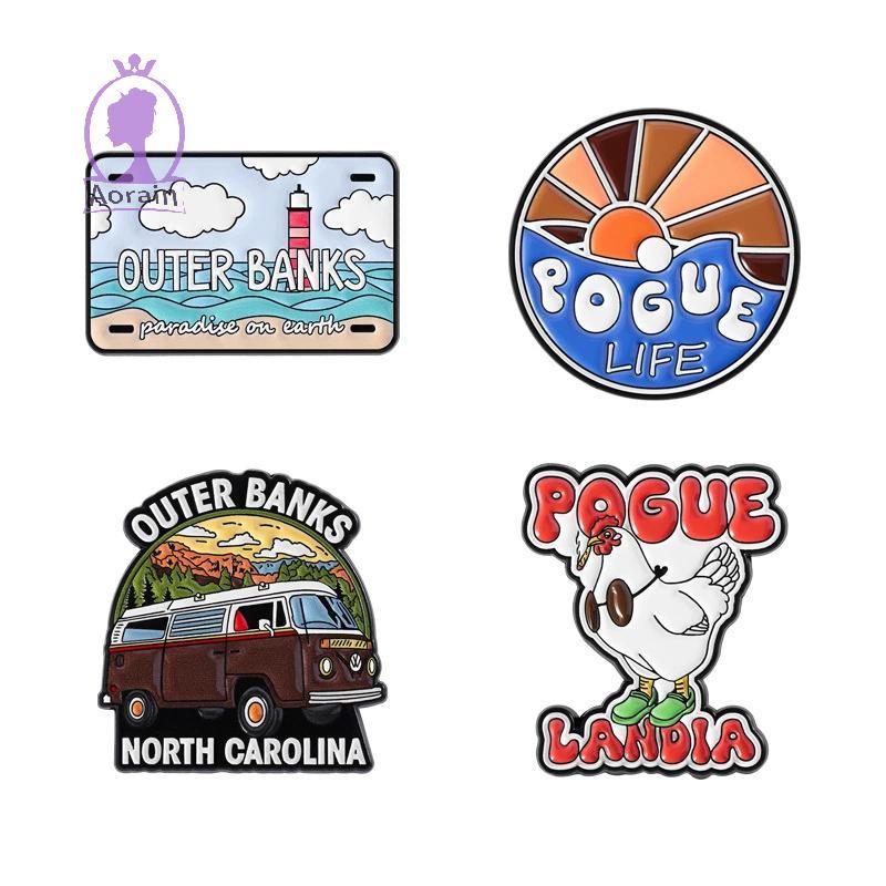 เข็มกลัดป้าย enamel ลาย OUTER BANKS สไตล์เสื้อยืดน่าสะสม เครื่องประดับสำหรับคนชอบท่องเที่ยวและคลิป O