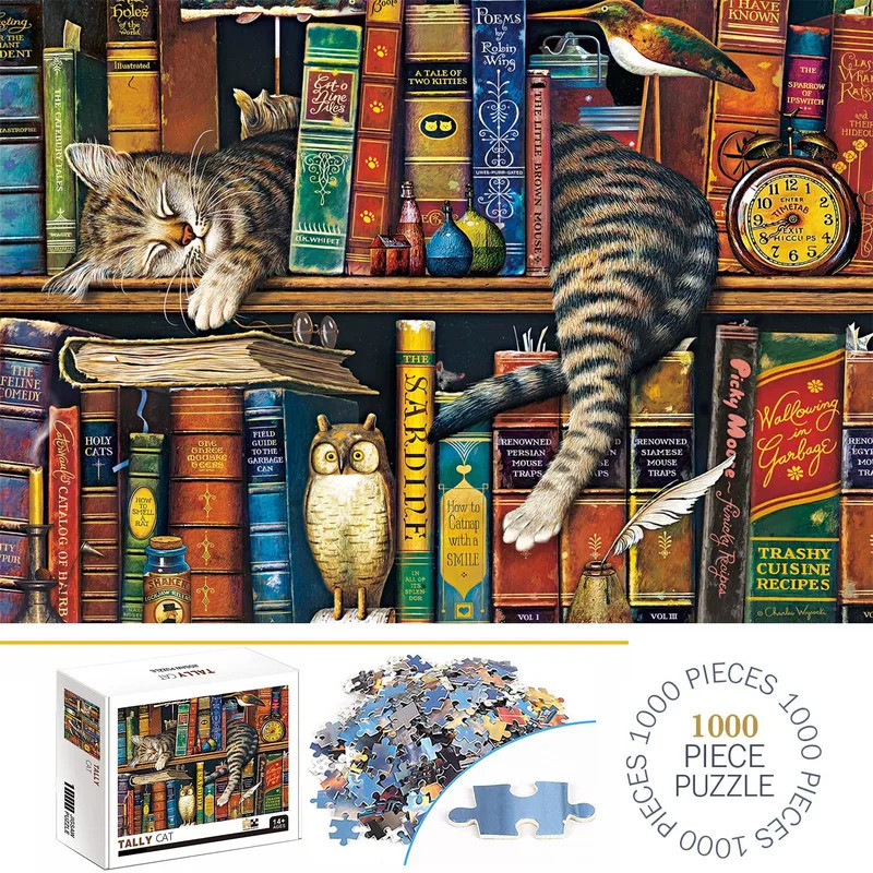 1000 Pieces Tally Cat Jigsaw Puzzles for Adults Home Decor Games Family Fun Floor Puzzles Educationa