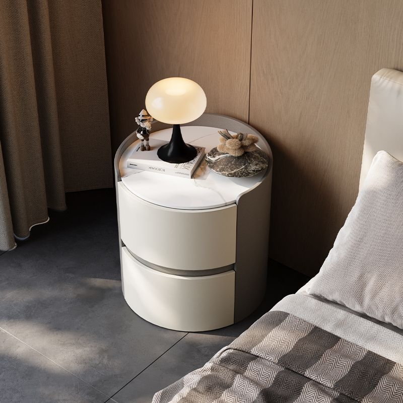 🔥มีสินค้าคงคลัง แผ่นหินสไตล์อิตาลี โต๊ะข้างเตียงไม้เนื้อแข็งทรงกลม ห้องนอนที่บ้าน หรูหราเบาๆ ตู้เก็บของข้างเตียงที่สร้า