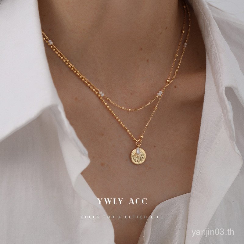 เครื่องประดับดีไซน์สไตล์ฝรั่งเศสและฮ่องกong เปลือกหอยมุกธรรมชาติ จี้พร้อมลูกปัดและโซ่สร้อยคอมากคุณภา