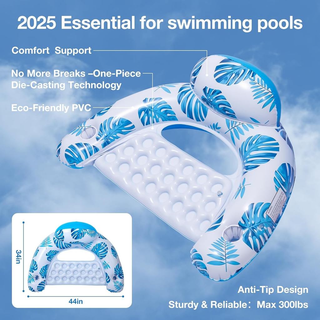 [2025 New Upgraded] Pool Floats for Adult -Floating Lounge Chairs,Inflatable Pool Floats with Cup Ho