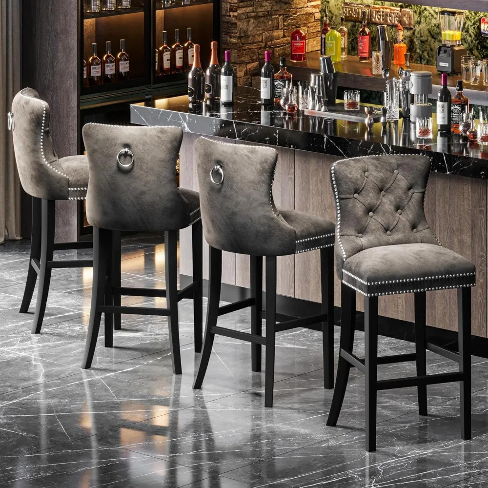 บาร์สตูล,stools Set 4, Velvet Tufted Bar สตูลด้านหลังและเท้า,27.2h,bar สตูลสําหรับห้องครัว