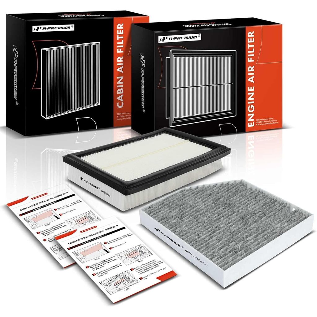 A-Premium 2-PC Engine & Cabin กรองอากาศพร้อมถ่านกัมมันต์เข้ากันได้กับ Mercedes-Benz C300 2015-2018, 