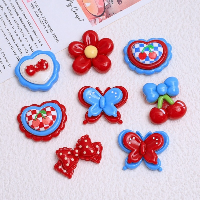 การ์ตูนน่ารักหัวใจโบว์ Jibits 3D เรซิ่น แมวกระต่าย ผีเสื้อเชอร์รี่ สำหรับตกแต่งรองเท้า DIY_patch_สำหรับรองเท้าเด็กสาว