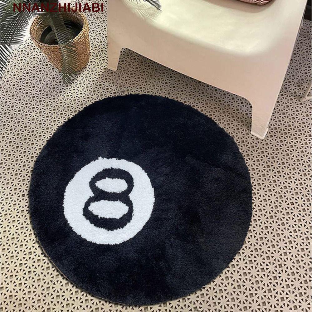 NANZHIJIABI 8 Ball Rug, Plush Soft 8 Ball พรม, Creative Anti-slip ผิวสีดําที่เป็นมิตร 8 Ball Mat Hoo