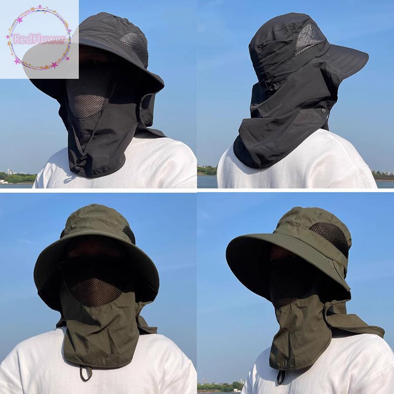 หมวก boonie สำหรับผู้ชาย แบบ quick-dry ระบายอากาศได้ดี กว้าง brim และตาข่าย sun visor เหมาะสำหรับฤดูร้อนและการทำกิจกรรมกลางแจ้ง