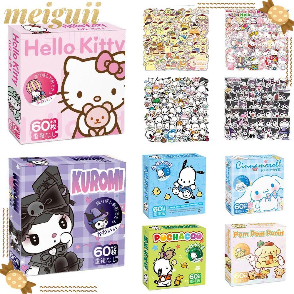 MEIGUII 60 ชิ้น/กล่องสติกเกอร์การ์ตูน,ตกแต่งปาร์ตี้ Cinnamoroll Pochacco Melody Kuromi สติกเกอร์,แฟชั่นกันน้ํา Kitty Kuromi ไดอารี่กระเป๋าเดินทางสติกเกอร์โทรศัพท์