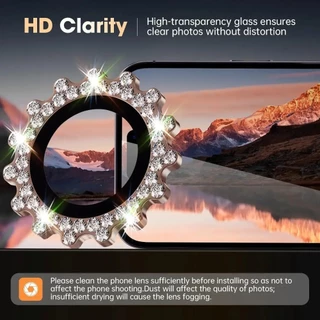 Bling เงา 3D เกียร์โลหะเพชรกล้องด้านหลังป้องกันแหวนสําหรับ iPhone 17 11 12 13 14 15 16 Pro Max Plus Air Mini แฟชั่น HD คลุมทั้งหมดเลนส์กระจกนิรภัย Anti Scratch ฟิล์ม