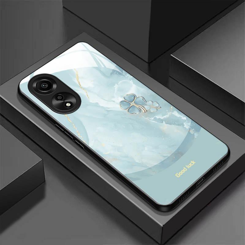 เคสโทรศัพท์กระจกนิรภัยเหมาะสําหรับ OPPO A58 ปกแข็งบางเฉียบลาย Lucky Clover BLA076