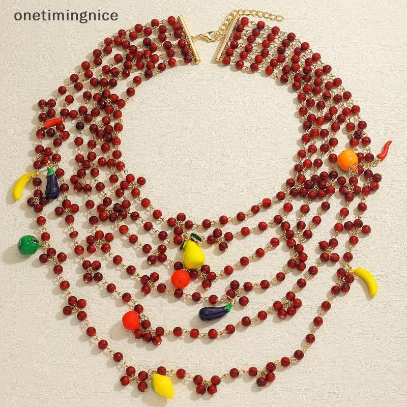 Onetimingnice สร้อยคอลูกปัดผลไม้หลายชั้นโบฮีเมียนสําหรับผู้หญิง - เครื่องประดับแฟชั่น OTN