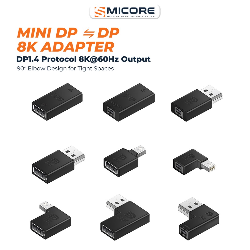 หัวแปลง DP to Mini DP 8K@60Hz DP1.4 90° งอ F-M/F-F รองรับจอมอนิเตอร์ เกมมิ่ง Asus LG ROG