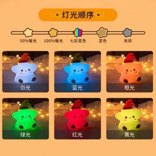 โคมไฟกลางคืน Led ลายดาว 5V ชาร์จ Usbโคมไฟซิลิโคนน้องดาวหมวกเหลือง โคมไฟน่ารักสำหรับห้องนอน ของตกแต่งห้อง