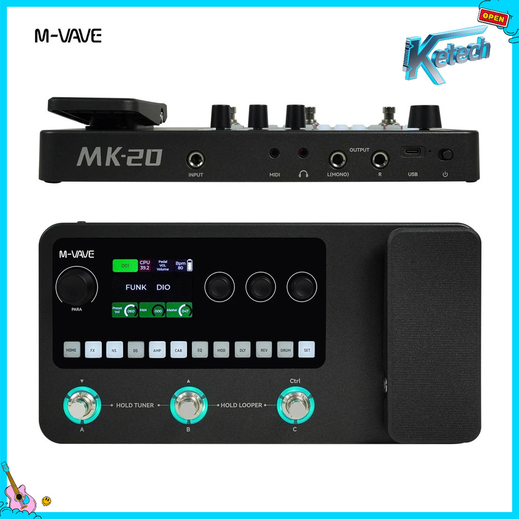 M-VAVE MK-20 Guitar/Bass Multi-Effects โปรเซสเซอร์เหยียบ, 20 Amp รุ่น 100+ เอฟเฟกต์ W/Bluetooth, อิน