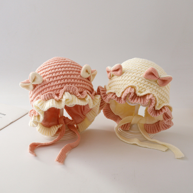 หมวกเด็ก ปรับได้ รูปแบบน่ารัก การออกแบบโบว์ มีดอกไม้เล็ก เก็บความอบอุ่นและป้องกันลม - รูปที่ 7