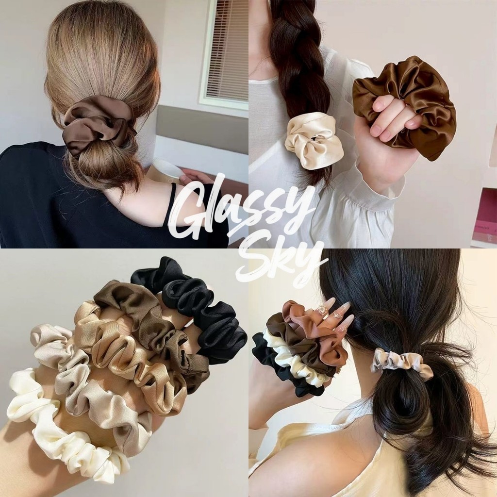 Glassy Sky😜พร้อมส่ง ยางรัดตัว ผ้าซาติน สไตล์มินิมอลสาวเกาหลี ยืดพอดี (VO-47)