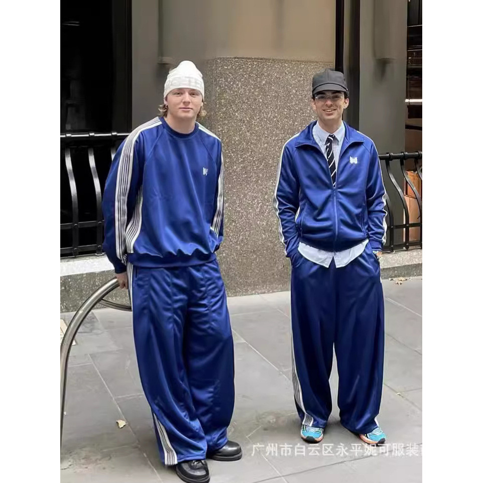 NEEDLES Track SportsSuit拉链外套套套套ถัก纹带长裤ชุดกีฬา套装
