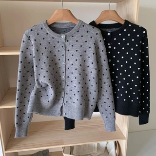 Cuties💖 เสื้อแขนยาวผู้หญิง เสื้อคาดิแกนลายจุด ไหมพรม น่ารักตะมุตะมิ 88040