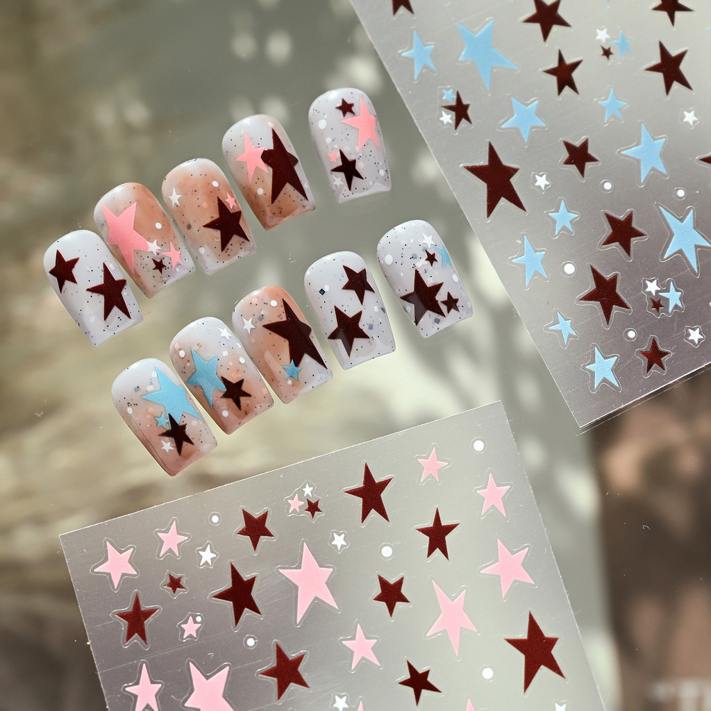 Iron เกาหลีสีฟ้าสีน้ําตาล Star สติกเกอร์แต่งเล็บ TS4228 Light Sweet Dreamy สไตล์ Five-pointed Star Influencer ins สติกเกอร์เล็บ