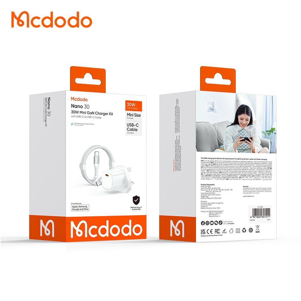 MCDODO 田1Yr Warrantyy+3MCDODO 30W 1C Mini GaN Charger Technology (UK) + สาย C To C 1m หรือ C ถึง App