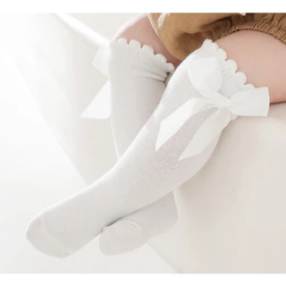 ถุงน่องถุงเท้ายาวเด็กมีโบว์ 0-5ปี 6สี คริสต์มาส ลูกไม้