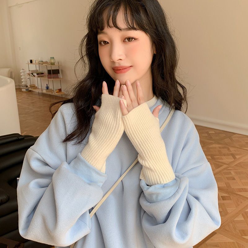 ถุงมือฝ้ายนุ่มสไตล์เกาหลี สำหรับฤดูหนาว แบบไร้นิ้ว เหมาะสำหรับการสัมผัสหน้าจอโทรศัพท์มือถือ และเป็นที่นิยมในหมู่นักเรียน