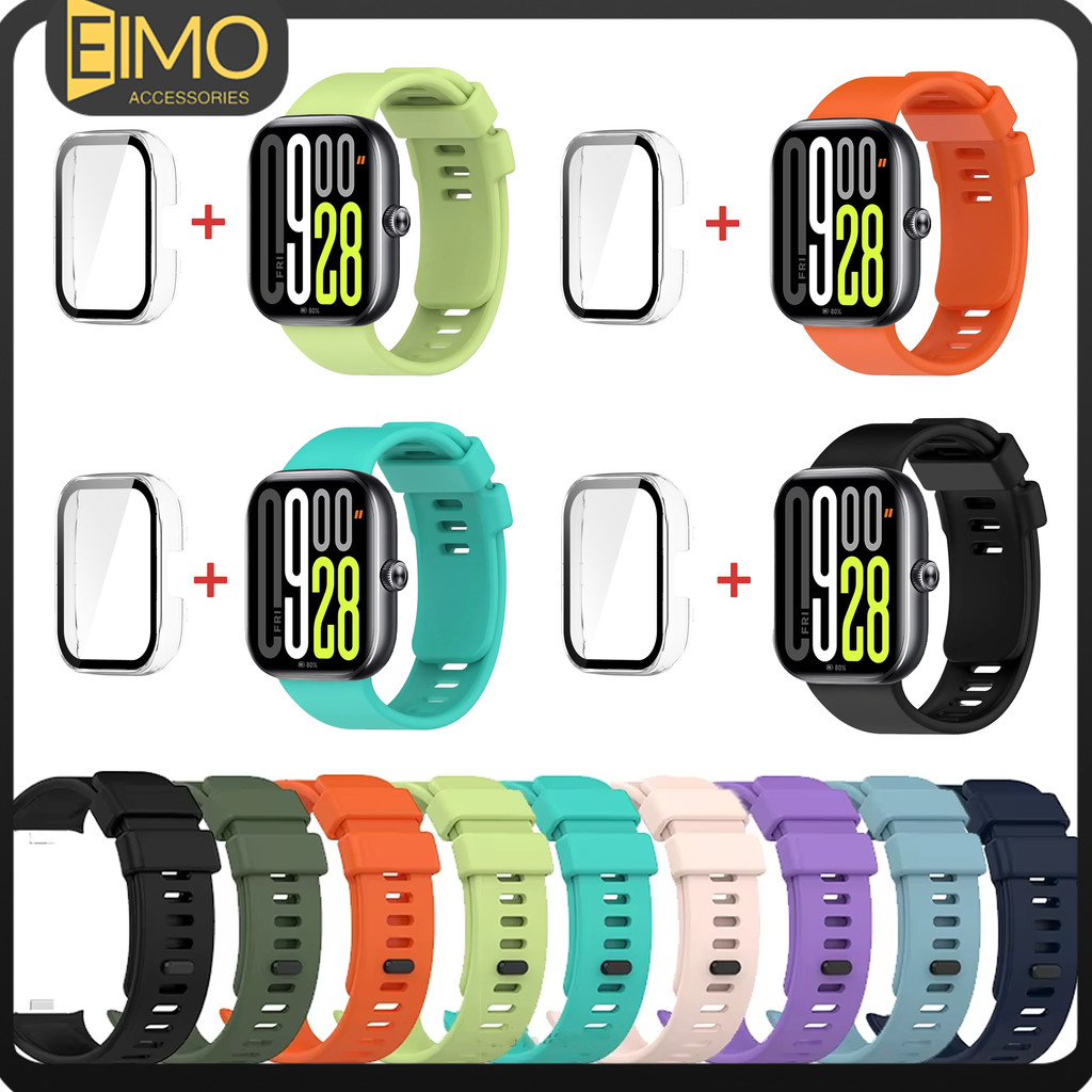 ปกกระจกนิรภัย สายซิลิโคน for Redmi Watch 6 5 4 สายยางกีฬาอ่อน ฝาครอบแข็ง วัสดุ PC for Xiaomi Redmi Watch 6 5 4 – โปรปัง