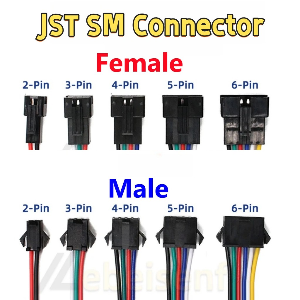JST SM Extension Connector ปลั๊กอะแดปเตอร์ชายและหญิง 10 คู่ 2Pin 3Pin 4Pin 5Pin 6Pin LED Strip JST C
