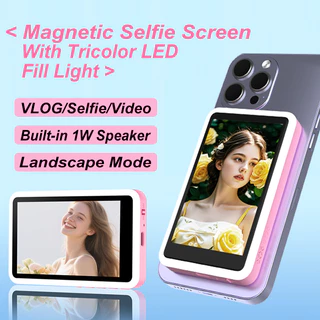 มอนิเตอร์เซลฟี่หน้าจอสําหรับไอโฟนและแอนดรอยด์ไร้สาย 4K/1080P แม่เหล็กกล้องด้านหลังมอนิเตอร์วิดีโอบล็อกในตัวแฟลชลําโพงสําหรับวีล็อกติ๊กต๊อกไลฟ์