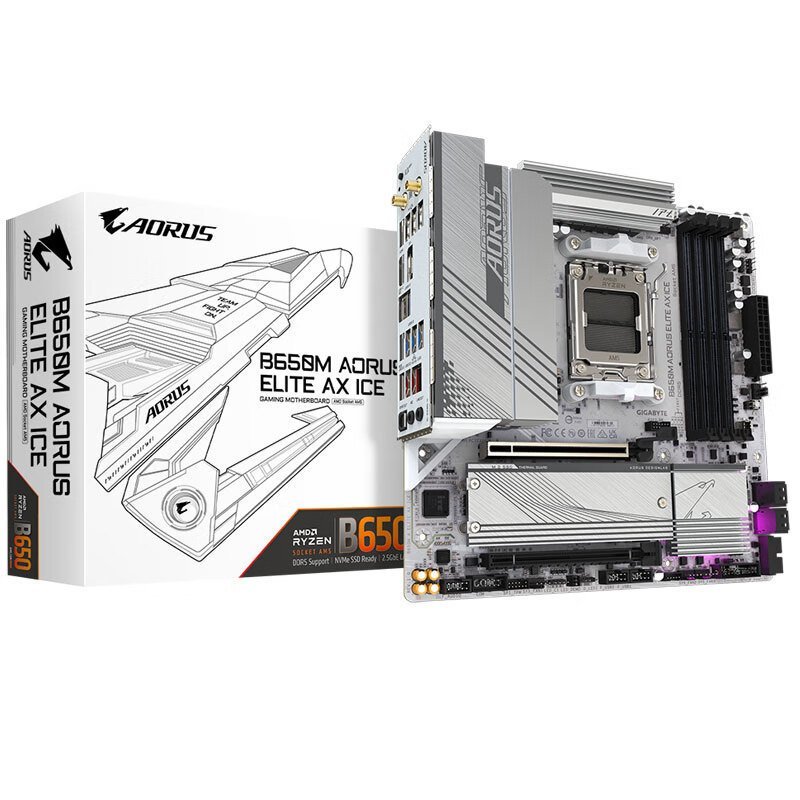 Gigabyte B650M AORUS ELITE AX ICE ICE แกะสลักเมนบอร์ด DDR5 เหมาะสําหรับ 7600X/7800X3D