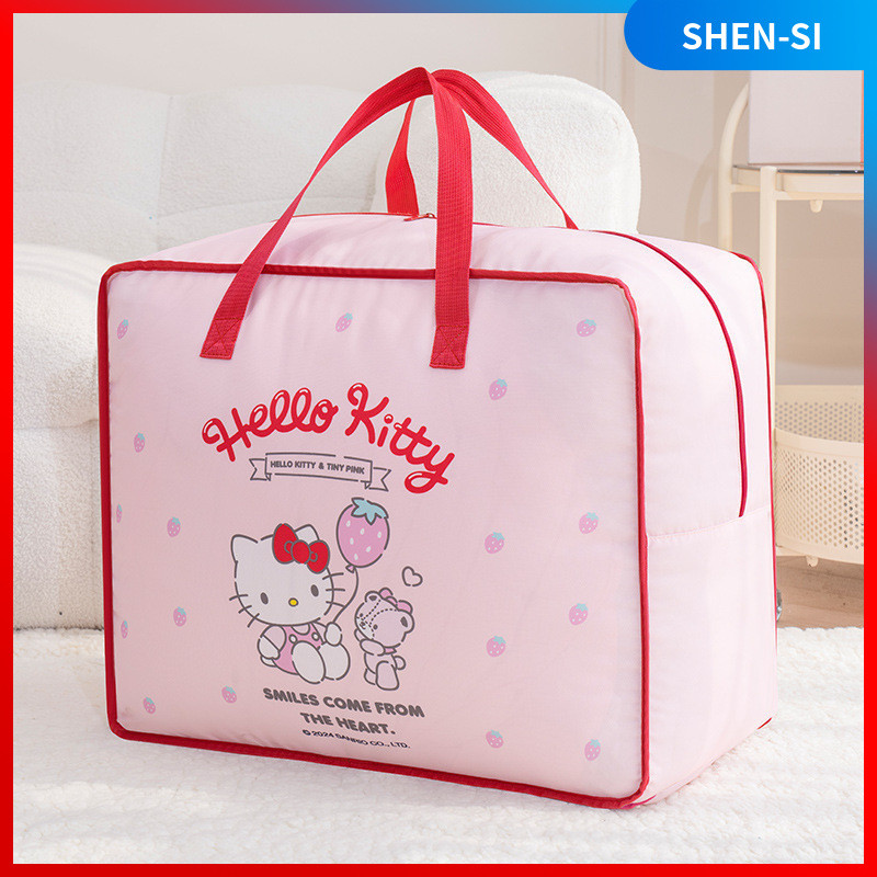 Sanrio Storage การ์ตูนซิปย้ายหนาผ้า Oxford ที่เก็บผ้านวม| ถุงบรรจุกระเป๋าเดินทางสําหรับเด็ก| ทนทาน&กันน้ํา| KT Cat, Cinnamoroll, My Melody, Kuromi, Mla5
