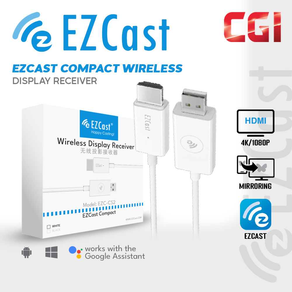 EZCAST ตัวรับสัญญาณจอแสดงผลไร้สายขนาดกะทัดรัด Full HD 1080P Dual Band Android และ Windows