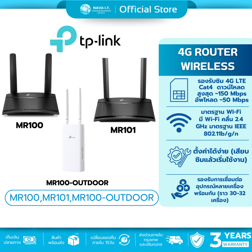 🛵มีส่งด่วน💨 TP-LINK MR100 / MR101 / MR100-OUTDOOR 4G ROUTER WIRELESS N300 เร้าเตอร์ใส่ซิมรองรับ 4G