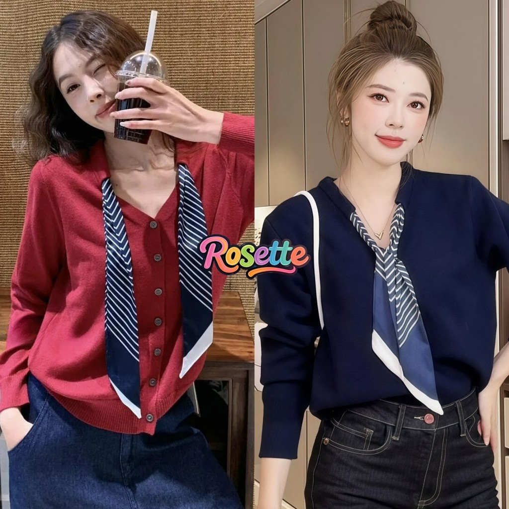 🐹Serena🐹เสื้อแขนยาวไหมพรม สีพื้น คอสีผ้านุ่มนิ่ม เข้ารูป คอวี ผ้านิ่ม cardigan แฟชั่น สไตล์เซ็กซี่ ใส่ง่ายสบายมาก