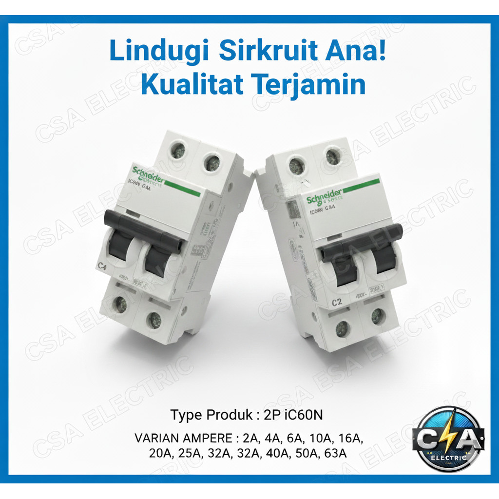 25AMPERE MCB IC60N 2P 25A 6KA SCHNEIDER A9F74225