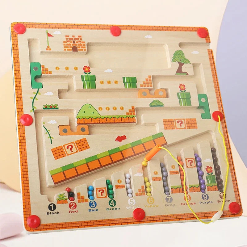 Wooden Magnetic Color and Number Maze Learning Education Toys Color Matching Montessori Toys Wooden 
