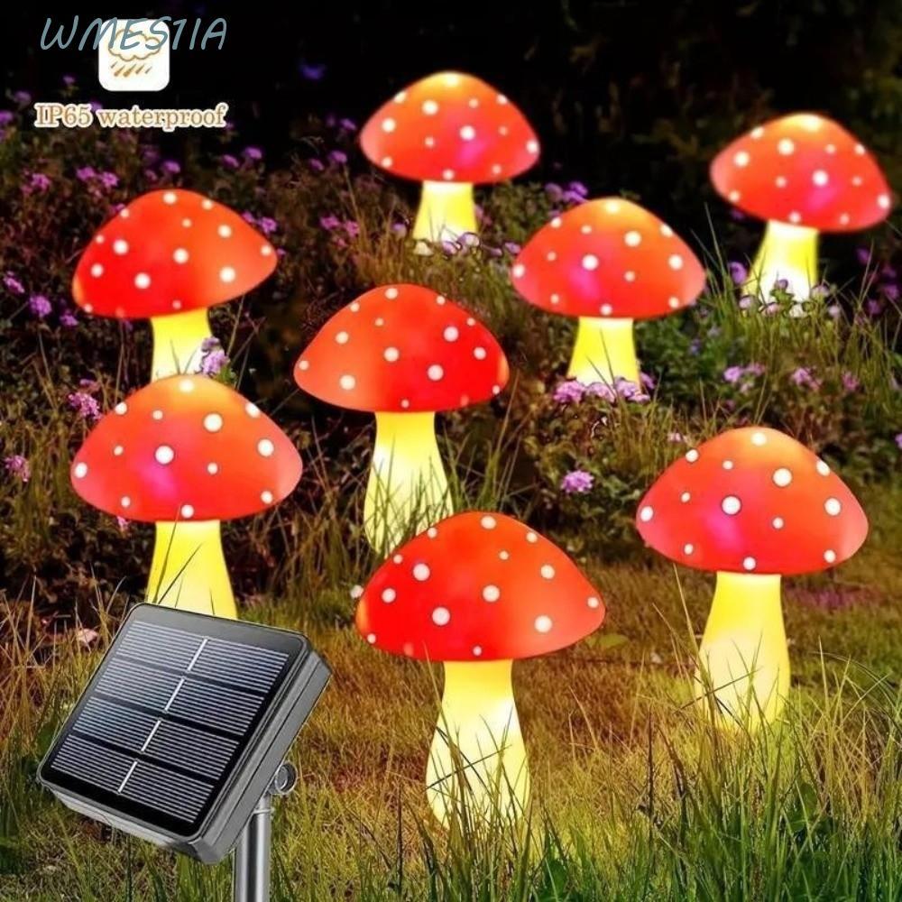 WMES1 ไฟเห็ดพลังงานแสงอาทิตย์,8/12/20หัวกันน้ําสีแดงเห็ดไฟเส้นทาง,ตกแต่งสนามหญ้าโคมไฟ นํา พลังงานแสงอาทิตย์พื้นดินแทรกไฟภูมิทัศน์เทศกาลลานบรร
