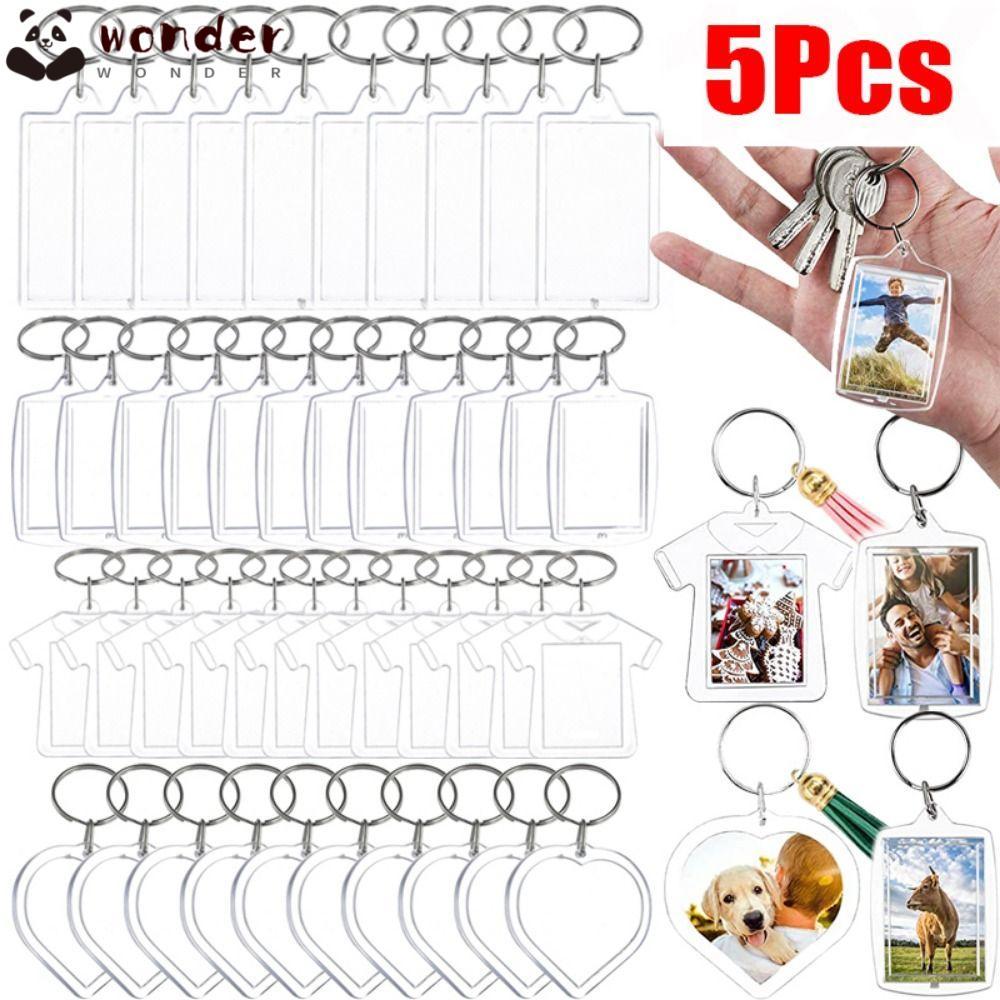 WONDER 5 ชิ้นกรอบรูปพวงกุญแจ,อะคริลิค Snap-In Custom ใส่ Photo Blank พวงกุญแจ,จี้พู่โปร่งใสภาพพวงกุญ