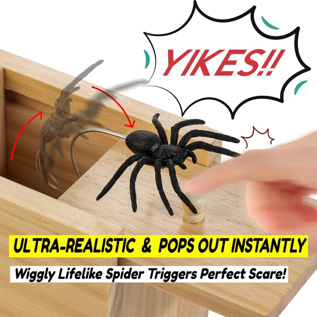 Large Spider Prank Box Gag Gift for Adults and Kids, Funny Wooden Box Spider Prank Toy, Halloween, C
