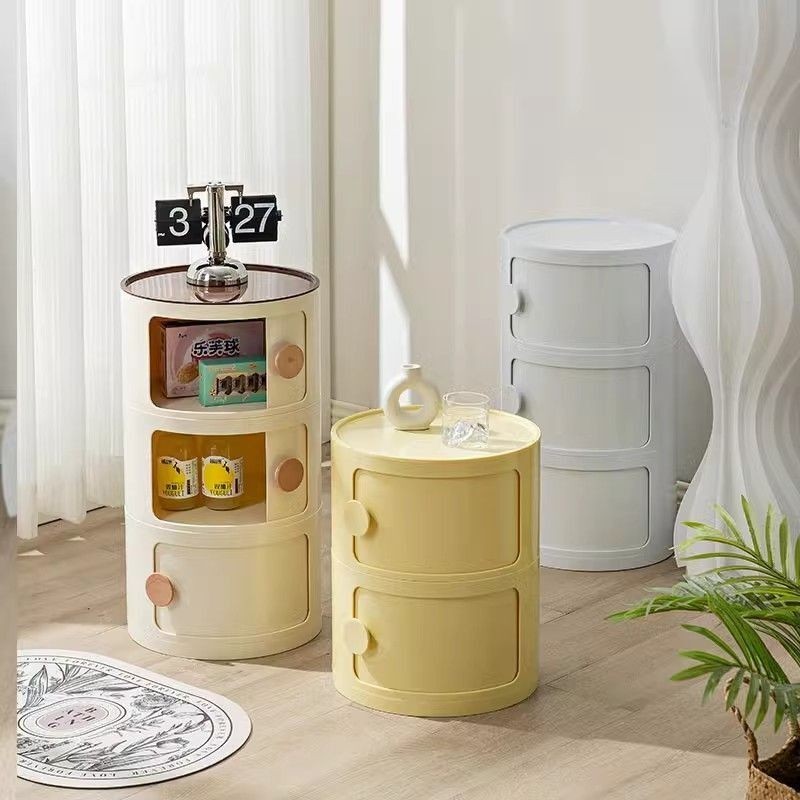 รูปแบบครีม Nightstand Mini Ins Locker โมเดิร์นพลาสติก Circular Storage Locker ห้องนอนขนาดเล็ก Minima